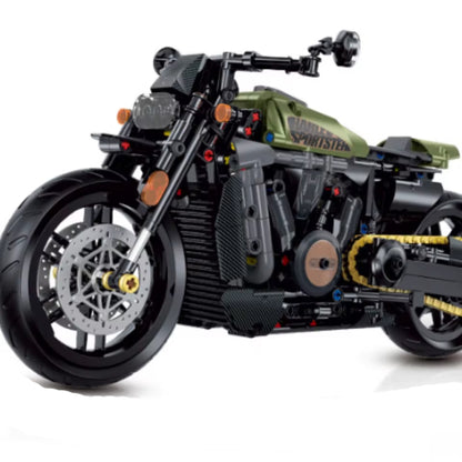 GULY 60514 Olive Green Harley-Davidson Sportster Building Block Model (1:8 Scale)