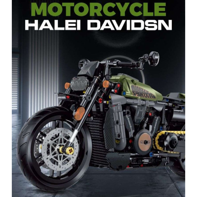 GULY 60514 Olive Green Harley-Davidson Sportster Building Block Model (1:8 Scale)