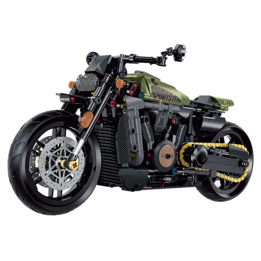 GULY 60514 Olive Green Harley-Davidson Sportster Building Block Model (1:8 Scale)
