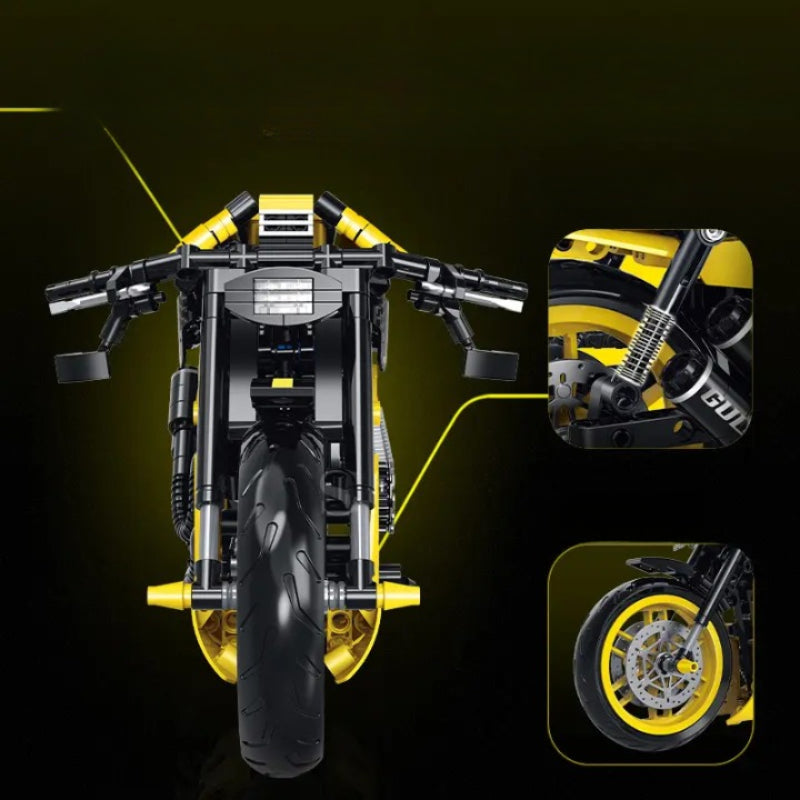 GULY 60536 Black/Yellow Harley-Davidson Road King Building Block Model (1:8 Scale)