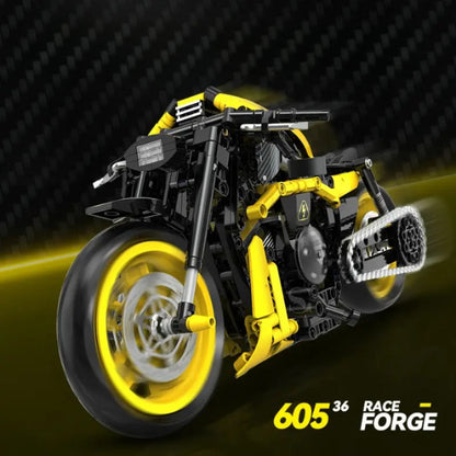 GULY 60536 Black/Yellow Harley-Davidson Road King Building Block Model (1:8 Scale)