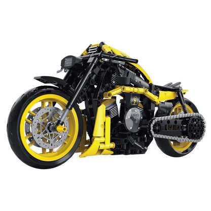 GULY 60536 Black/Yellow Harley-Davidson Road King Building Block Model (1:8 Scale)