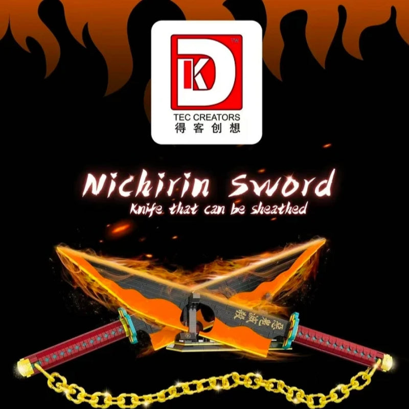 DK 1507 Demon Slayer Tengen Uzui Dual Nichirin Blade Building Block Model (Orange)