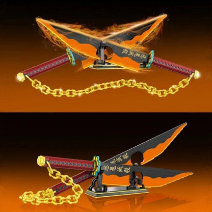 DK 1507 Demon Slayer Tengen Uzui Dual Nichirin Blade Building Block Model (Orange)