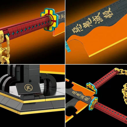 DK 1507 Demon Slayer Tengen Uzui Dual Nichirin Blade Building Block Model (Orange)