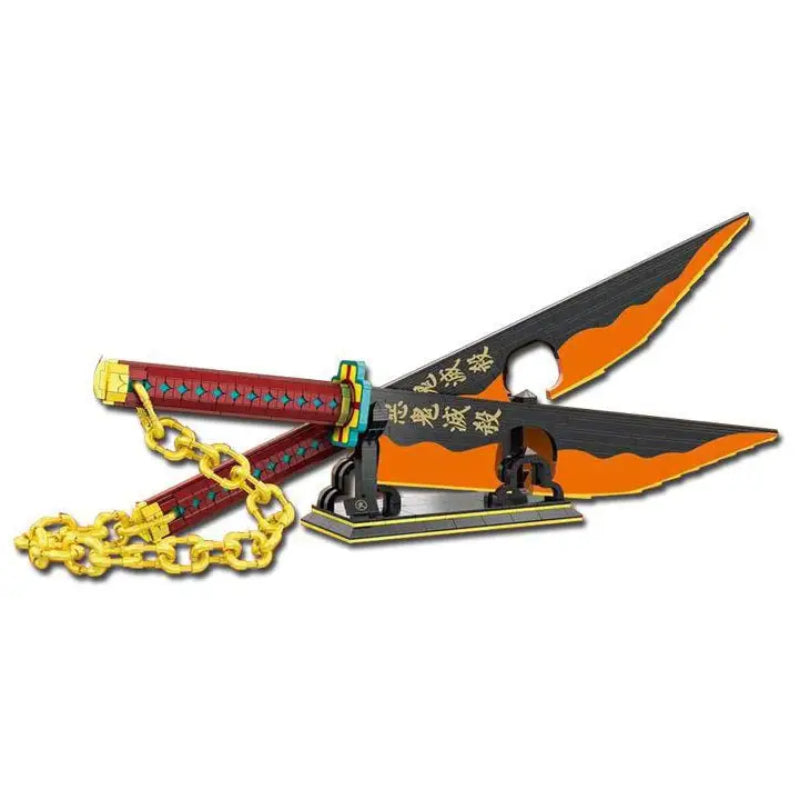 DK 1507 Demon Slayer Tengen Uzui Dual Nichirin Blade Building Block Model (Orange)