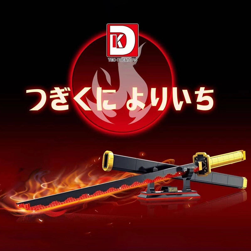 DK 1522 Demon Slayer Yoriichi Tsugikuni Sun Nichirin Blade Building Block Model (Black/Red Glow-In-The-Dark)