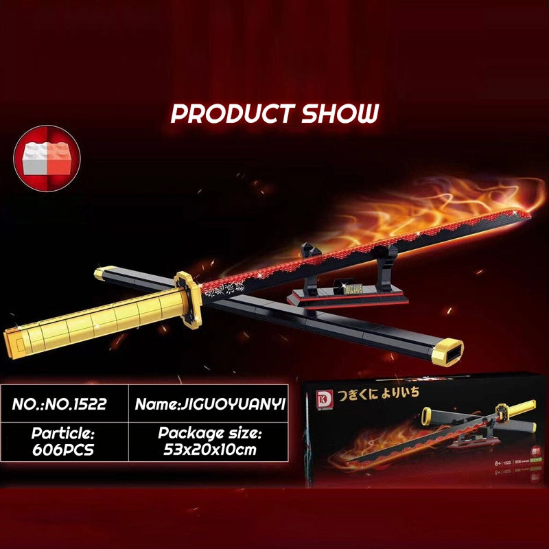 DK 1522 Demon Slayer Yoriichi Tsugikuni Sun Nichirin Blade Building Block Model (Black/Red Glow-In-The-Dark)