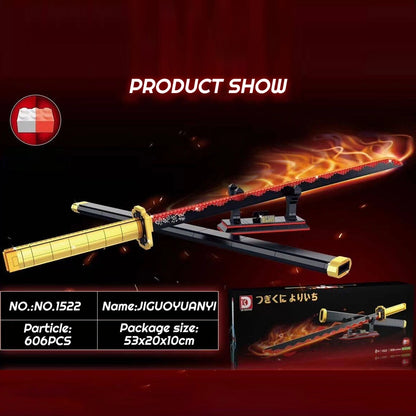 DK 1522 Demon Slayer Yoriichi Tsugikuni Sun Nichirin Blade Building Block Model (Black/Red Glow-In-The-Dark)